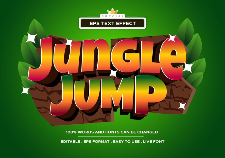 Vector efecto de texto de salto de jungla 3d editable
