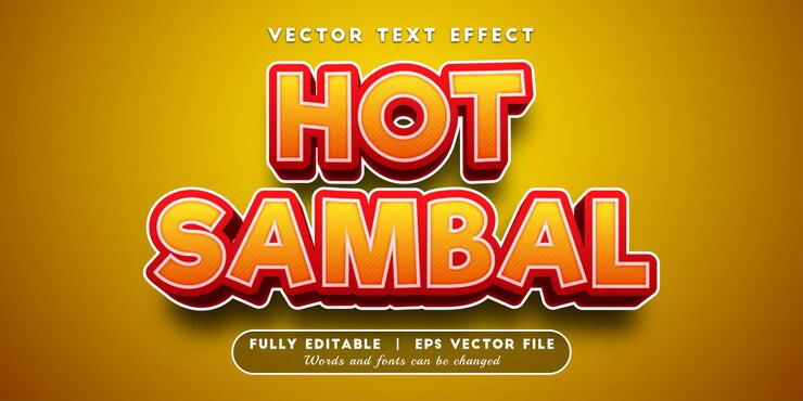 Vector efecto de texto sambal caliente con estilo de texto editable