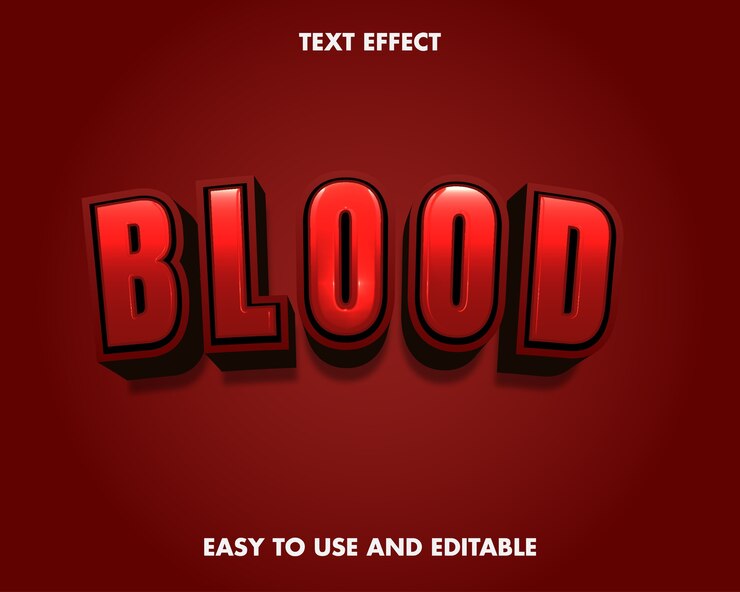 Vector efecto de texto de sangre. estilo de fuente editable.