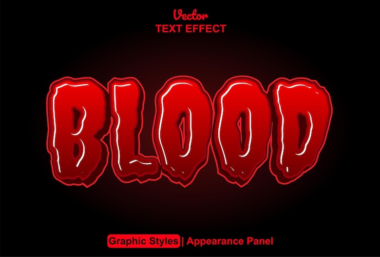 Vector efecto de texto de sangre con estilo gráfico de color rojo y editable.