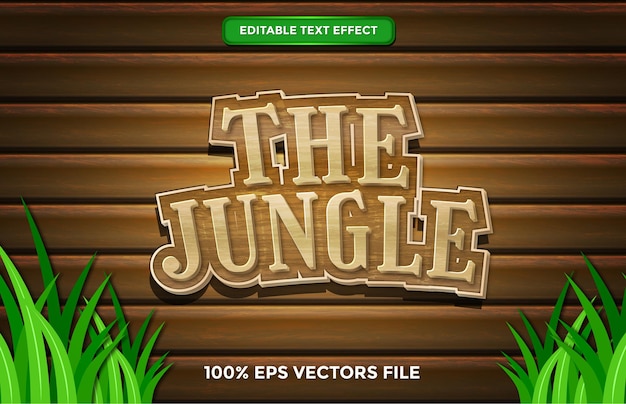 El efecto de texto de la selva, dibujos animados editables y estilo de texto de bosque Vector Premium