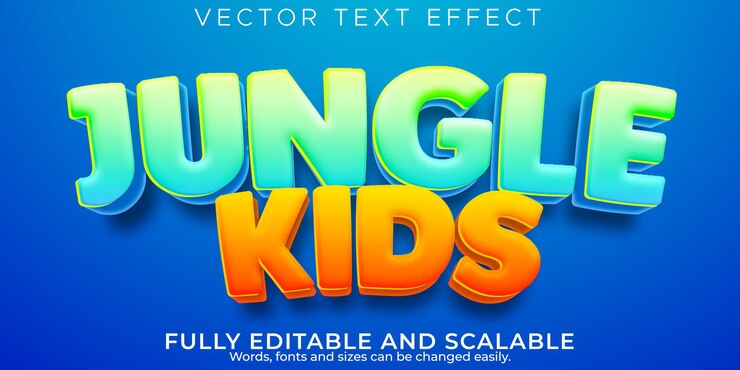 Vector efecto de texto de la selva; dibujos animados editables y estilo de texto divertido