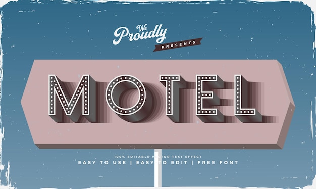 Efecto de texto de señal de tráfico de motel americano de estilo antiguo retro vintage