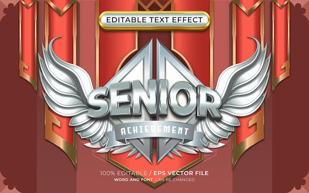 Efecto de texto senior editable con emblema alado