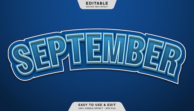 Efecto de texto de septiembre con un estilo de dibujos animados 3D azul