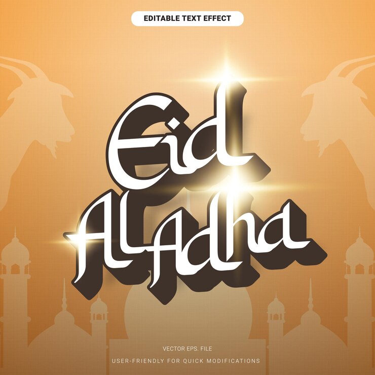 Vector efecto de texto simple en 3d feliz eid al adha estilo árabe diseño de post plantilla vectorial de texto editable