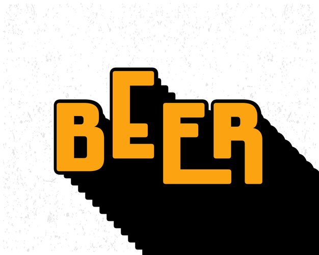 Efecto de texto de sombra larga tipografía de cerveza en estilo de color amarillo y blanco
