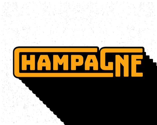 Efecto de texto de sombra larga tipografía de champán en estilo de color amarillo y blanco
