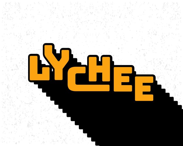 Efecto de texto de sombra larga tipografía lychee en estilo de color amarillo y blanco