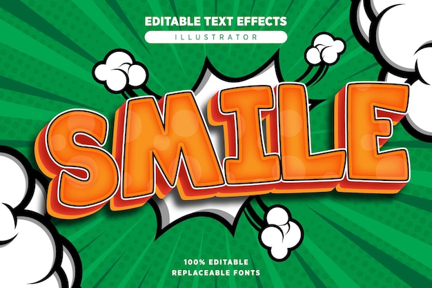 Vector efecto de texto de sonrisa editable en estilo cómic