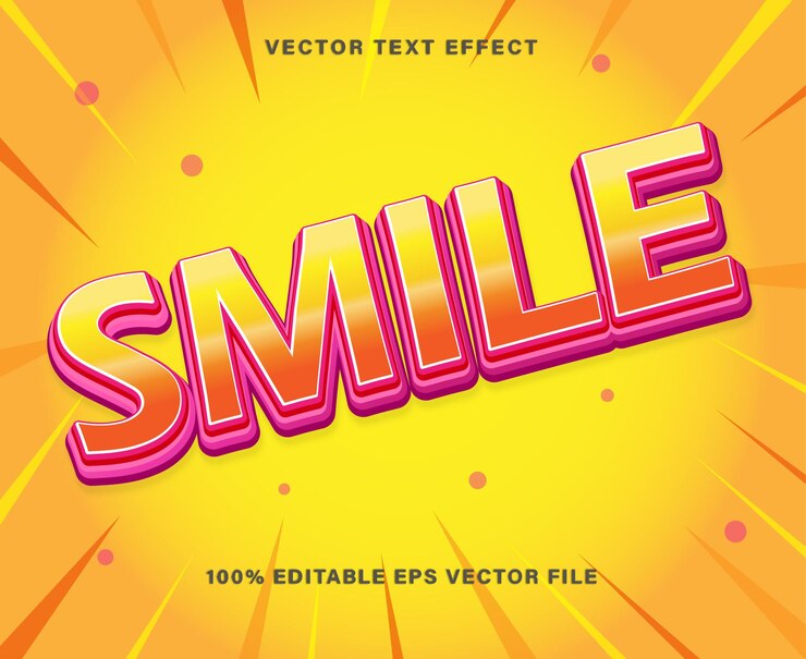 Vector efecto de texto de sonrisa texto editable en 3d