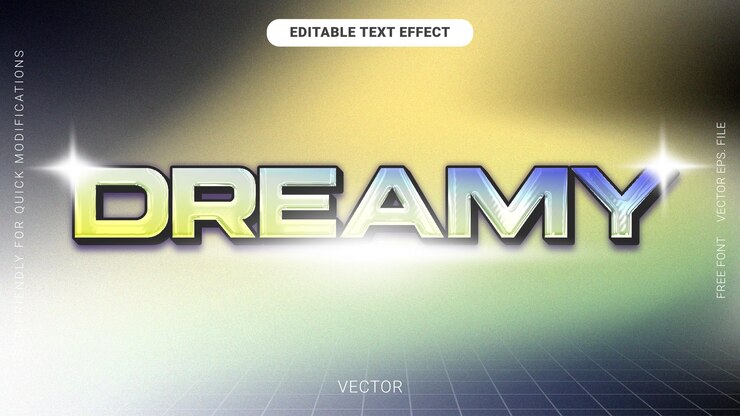 Vector efecto de texto de sueño editable gradiente metálico cromado colorido fondo abstracto granulado vectorial 3d