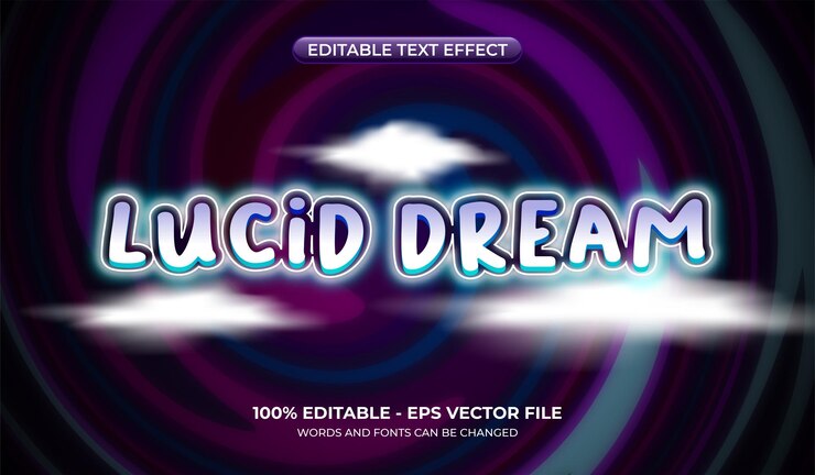 Vector efecto de texto sueño lúcido efecto de texto de alucinación editable con un fondo abstracto de hipnosis