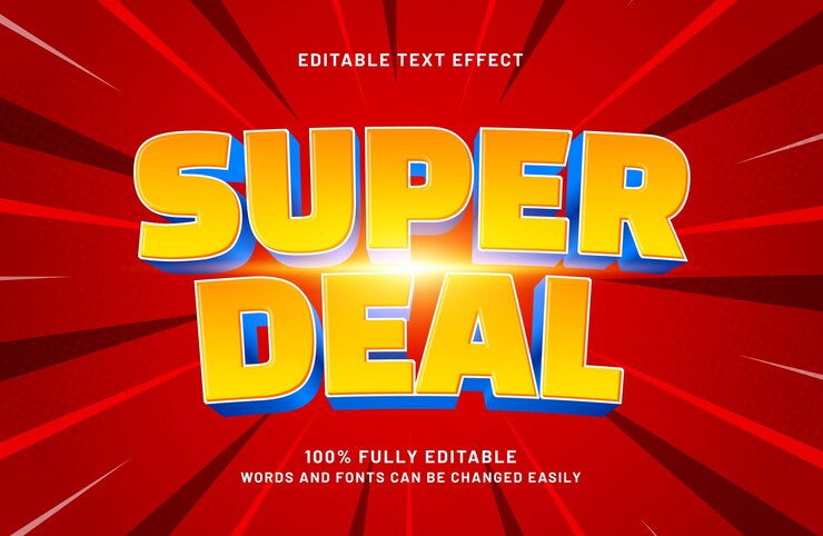 Vector efecto de texto super editable en estilo de texto de descuento y venta