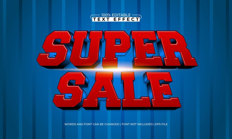 Vector efecto de texto super editable con un estilo de texto de descuento y venta