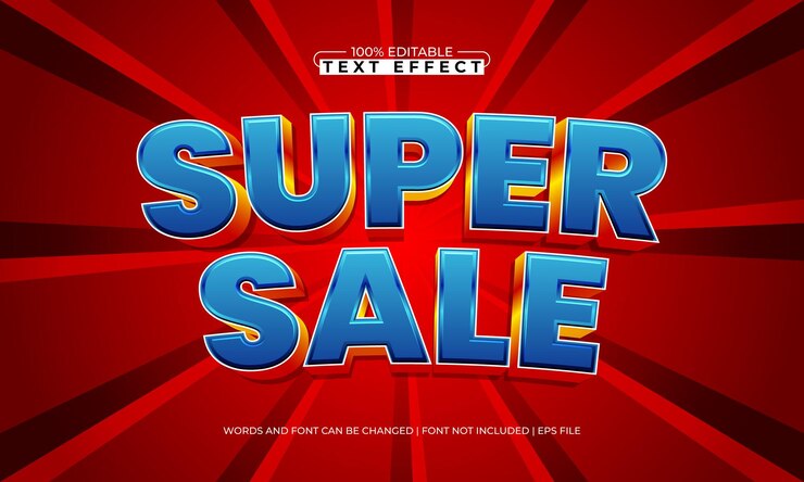 Vector efecto de texto super editable con un estilo de texto de descuento y venta