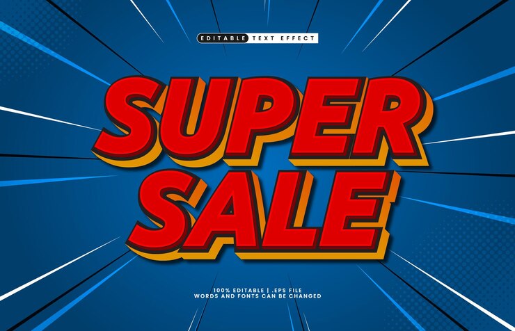 Vector efecto de texto super editable con un estilo de texto de venta y promoción