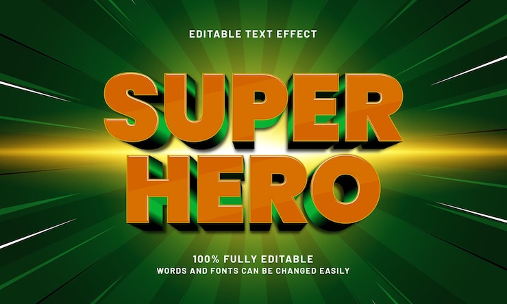 Vector efecto de texto super editable con un héroe y un estilo de texto super