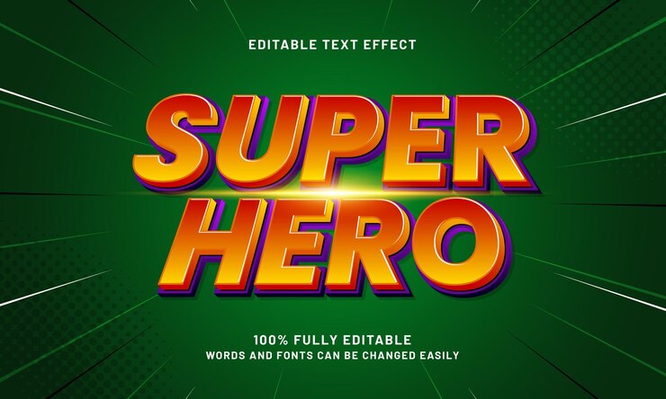 Vector efecto de texto super editable con un héroe y un estilo de texto super