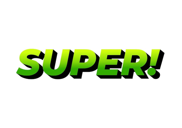 Vector efecto de texto súper en estilo colorido con aspecto 3d