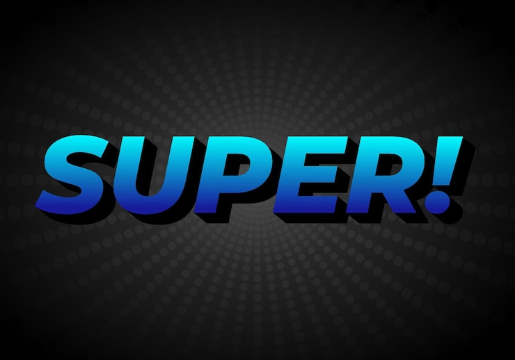 Vector efecto de texto súper en estilo colorido con aspecto 3d