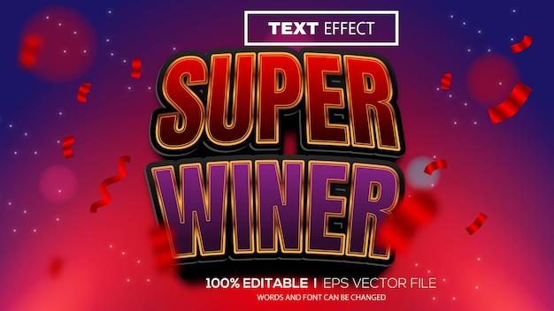 Efecto de texto super ganador 3d efecto de texto editable