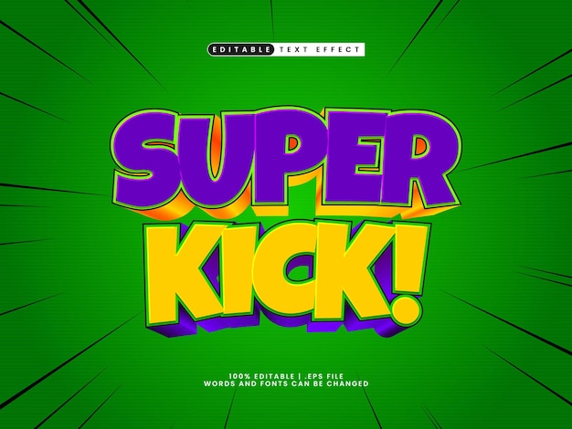 efecto de texto super kick editable en estilo de texto de superhéroe y poder