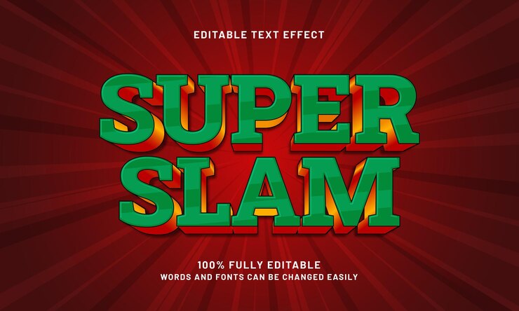 Vector efecto de texto super slam editable con un estilo de texto de deporte y patada
