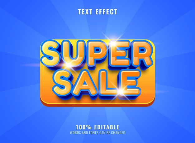 Efecto de texto de super venta 3d amarillo azul