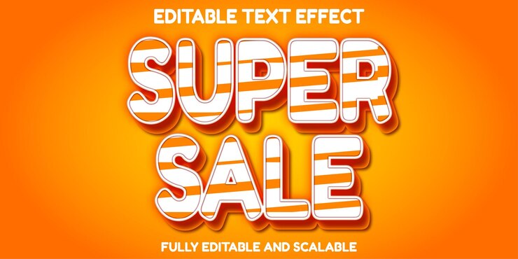Vector efecto de texto super venta con letras 3d y líneas en las letras
