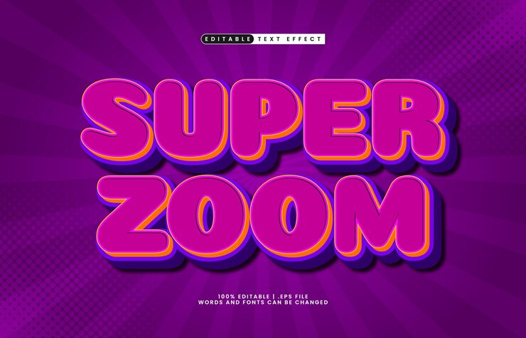 Vector efecto de texto super zoom editable con un estilo de texto para niños y juegos