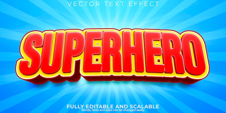 Vector efecto de texto de superhéroe estilo de texto cómico y dibujos animados editables