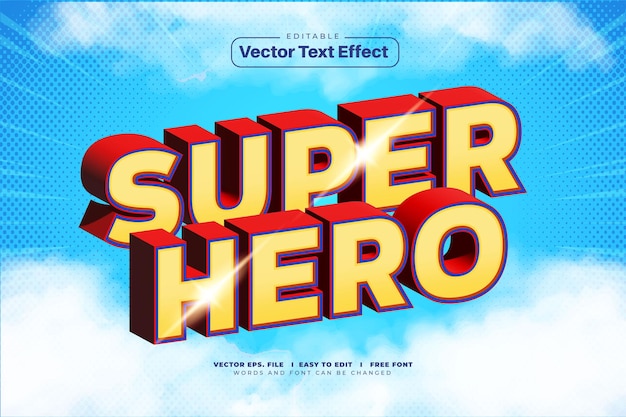 Vector efecto de texto de superhéroe en negrita 3d