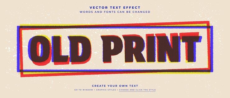 Vector efecto de texto de superposición de impresión antigua en fondo abstracto risógrafo estilo gráfico vectorial retro