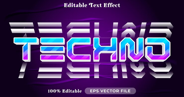 Vector efecto de texto tecno estilo gráfico de moda texto editable