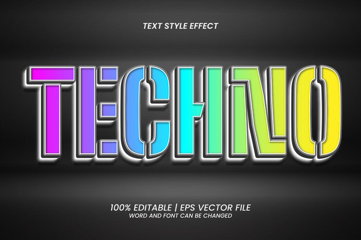 Vector efecto de texto tecno estilo de neón 3d editable