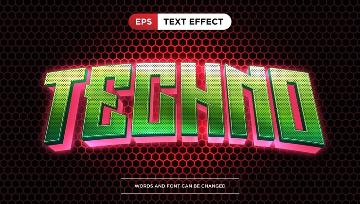 Vector efecto de texto tecno estilo de texto de título de luz de neón editable