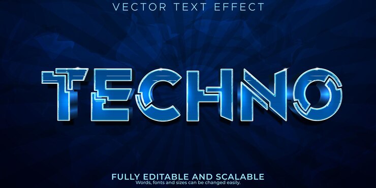Vector efecto de texto tecno robot editable y estilo de texto de máquina