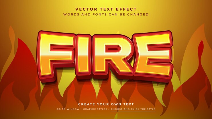 Vector un efecto de texto de temática de fuego audaz y visualmente llamativo contra un fondo de gradiente cálido