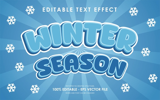 Efecto de texto de temporada de invierno editable con fondo de ilustración de nieve