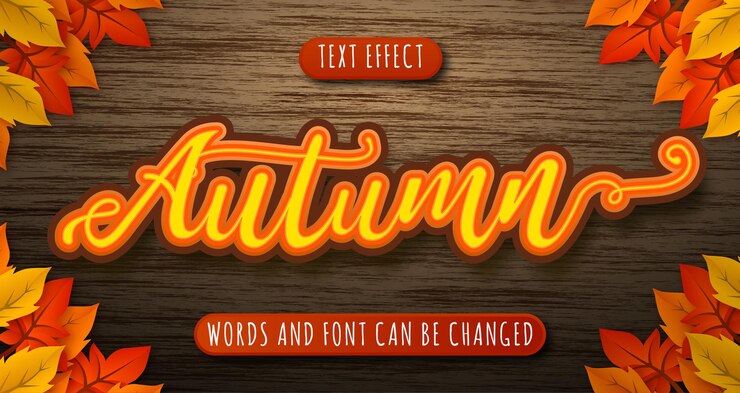Vector efecto de texto de temporada de otoño aislado en madera y hojas editables eps cc