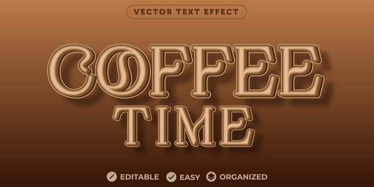 Vector efecto de texto de tiempo de caféefecto de texto de fuente totalmente editable