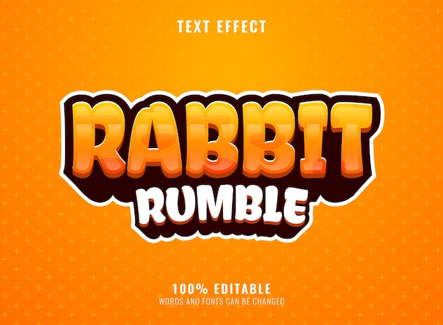 Efecto de texto del título del logotipo del juego de dibujos animados en 3D del conejo lindo divertido retumba