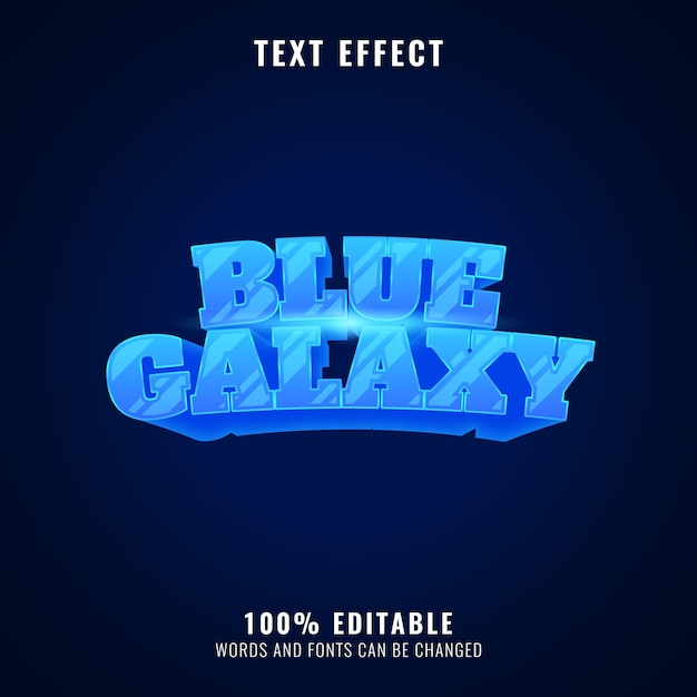 Efecto de texto del título del logotipo del juego espacial brillante de fantasía de galaxia azul