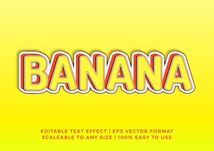 Vector efecto de texto de título de plátano amarillo