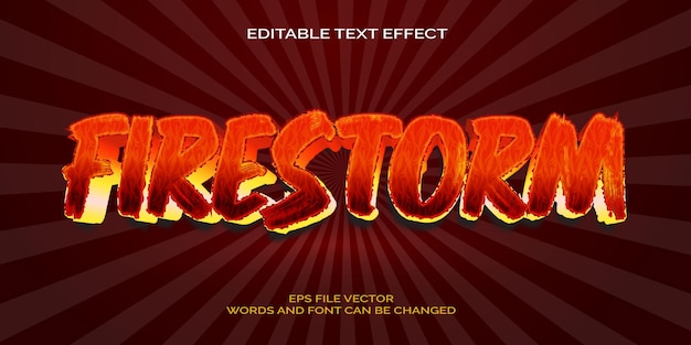 Efecto de texto de tormenta de fuego vectorial libre estilo de texto caliente editable