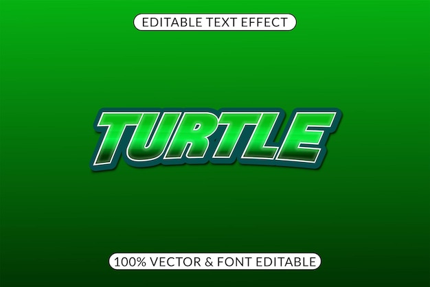 Vector efecto de texto de tortuga estilo de texto verde y brillante editable