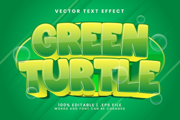 Efecto de texto de tortuga estilo de texto verde y tropical editable