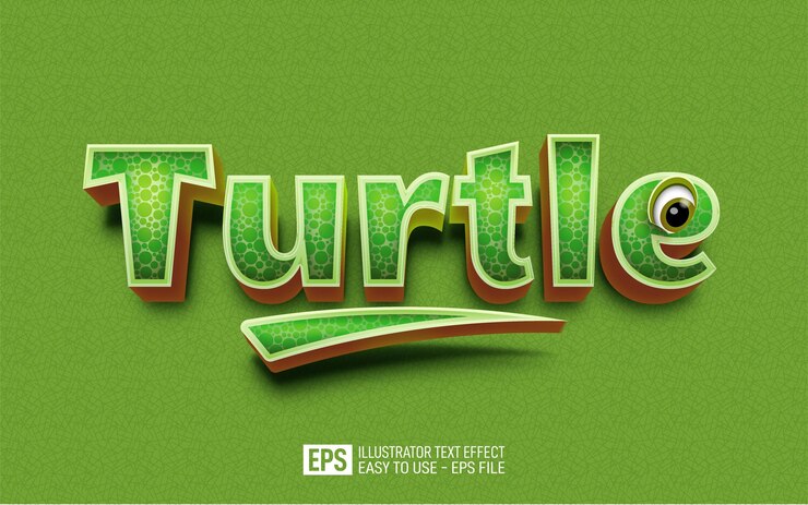 Vector efecto de texto tortuga, plantilla de efecto de estilo editable
