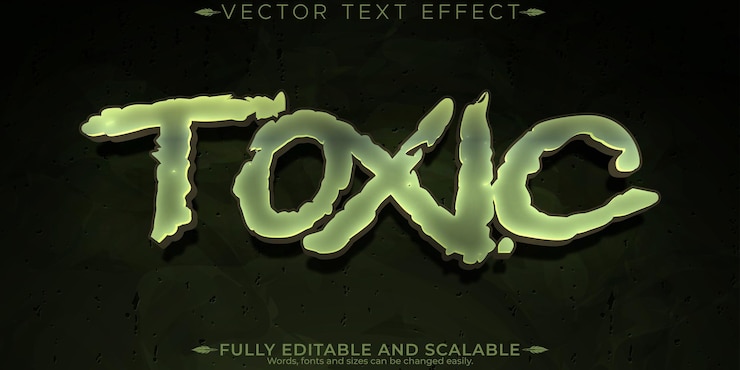 Vector efecto de texto tóxico editable estilo de texto verde editable y venenoso